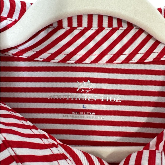 Southern Tide Performance Golf Polo Shirt Red White Striped Short Sleeve Mens L - Picture 5 of 6